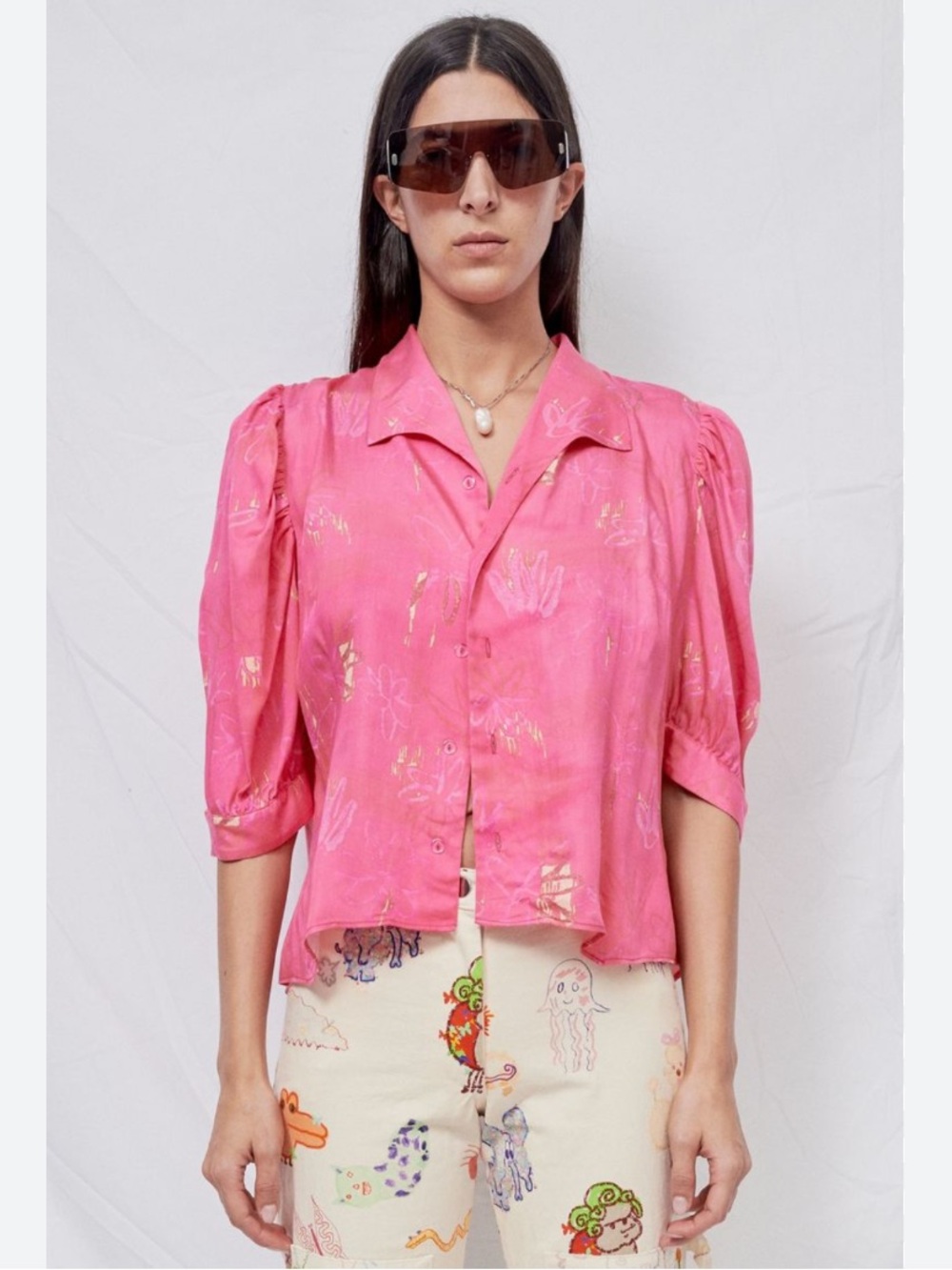 Collina Strada Blouse Drip Princess Button Down in Pink Gold